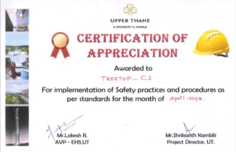 Upper Thane safety recognition certificate — April 2018